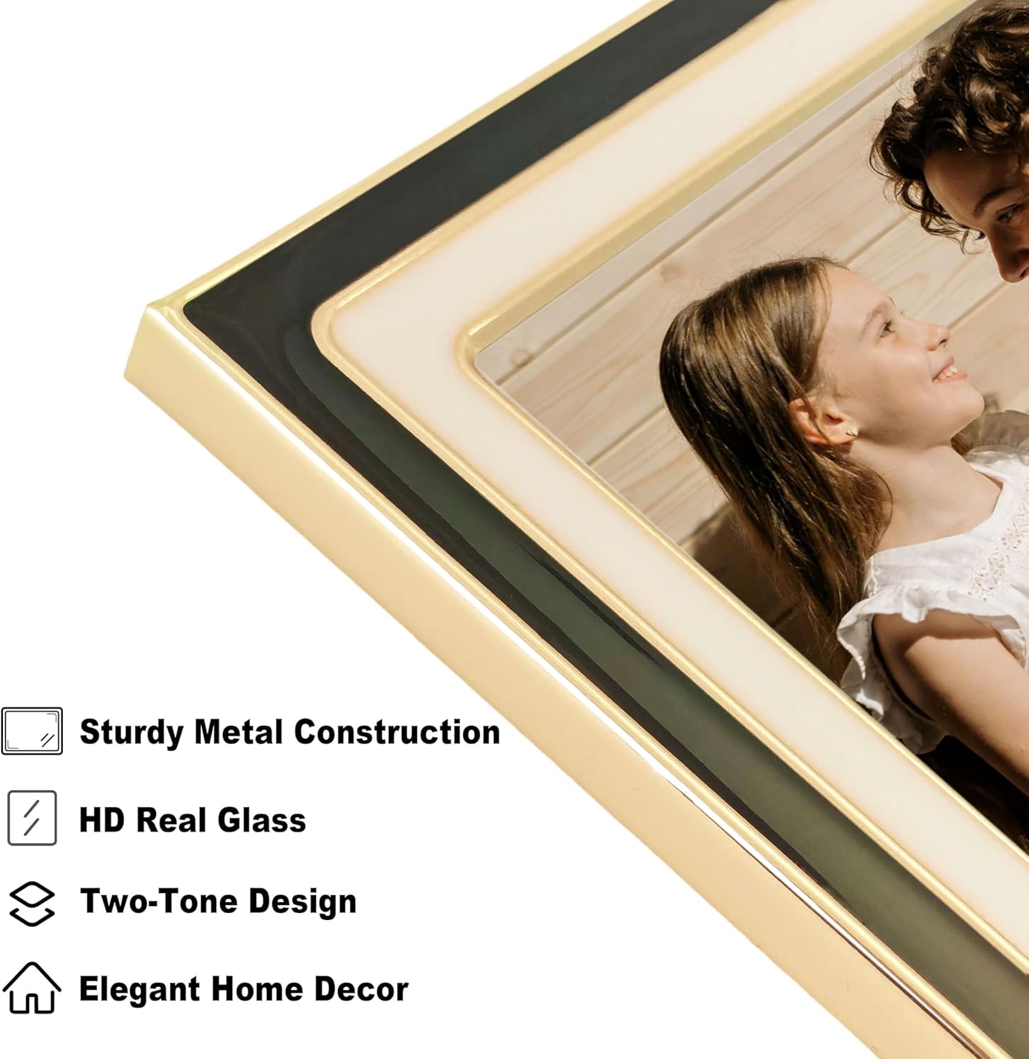 8x10 Enamel Picture Frame, HD Real Glass Metal Photo Frames, for Tabletop or Wall Mounting Display, Family Office Photo Gallery Decor Great Gift (Black+White, 2Pcs)