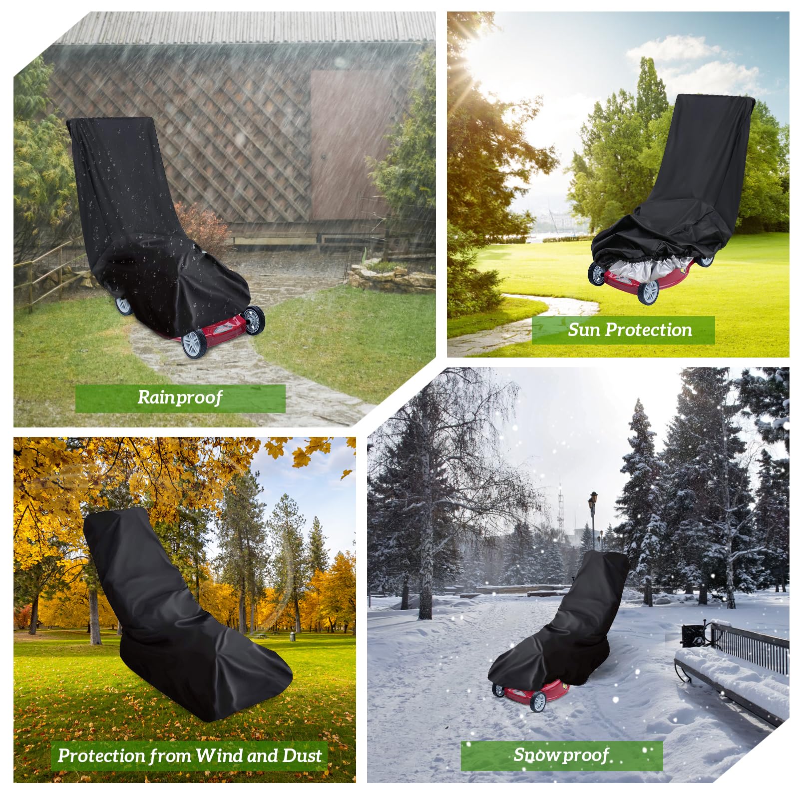Cubierta para cortacésped para exterior impermeable 420D, 195 x 112 x 66 cm, cubierta impermeable para cortacésped, funda Oxford con cordón y bolsa de almacenamiento