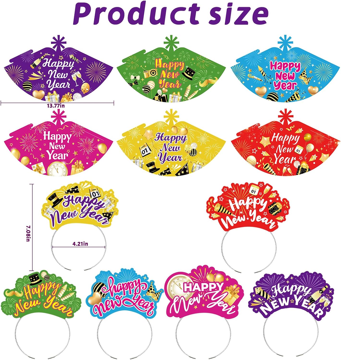 HOWAF New Years Eve Party Supplies 2026, 48 Pieces Colorful New Years Eve Hats Happy New Year Headband 2026 Glasses Party Blowouts and Necklace NYE Party Supplies New Years Eve Accessories Kit - Image 2