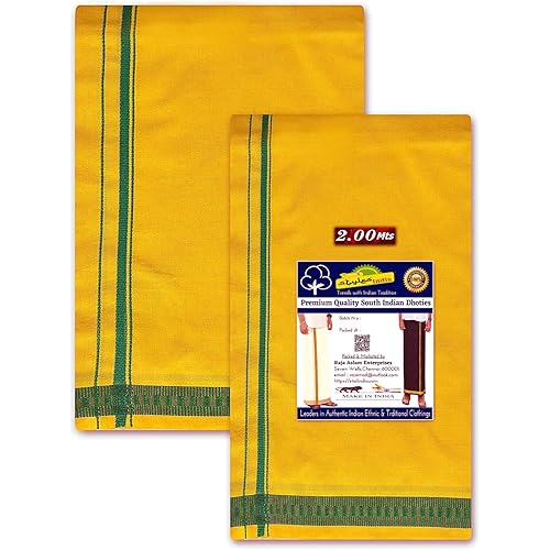 Fancy Border Colored Single Layer Dhoti Mundu 2.0mts Vesti with 1.20 Mts Duppatta Angavastram