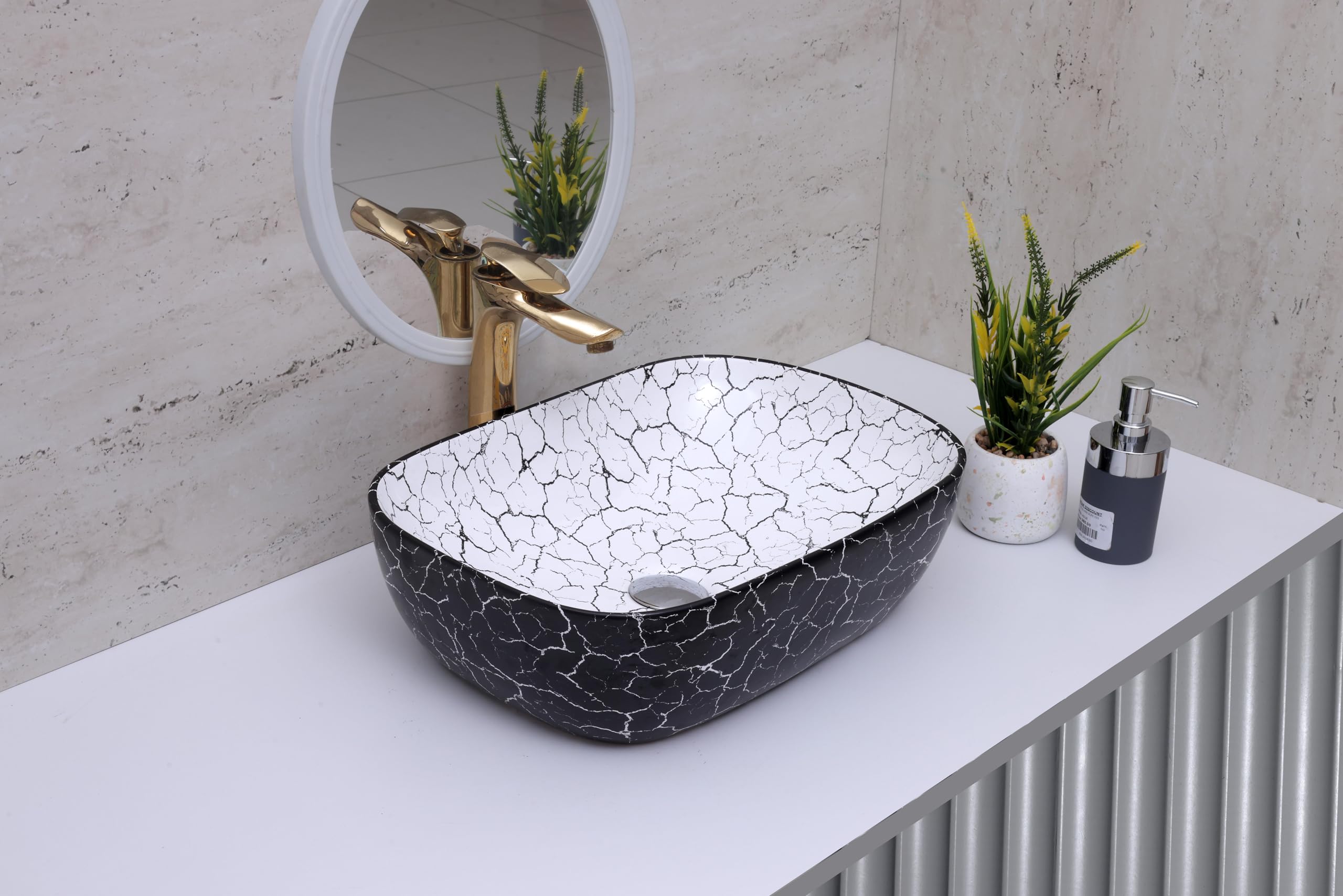 Hisre Ceramic Tabletop Washbasin/Tabletop Marble Basin/Countertop Basin for Living Room/Bathroom Sink (18 x 13 x 5.5 Inch), photo 2 of 4