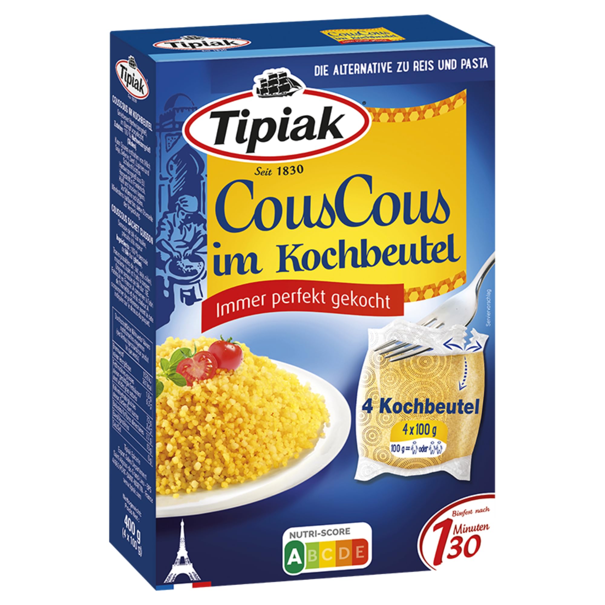 usy Bundle für Tipiak CousCous im Kochbeutel VPE (12x400g Packung) + usy Block