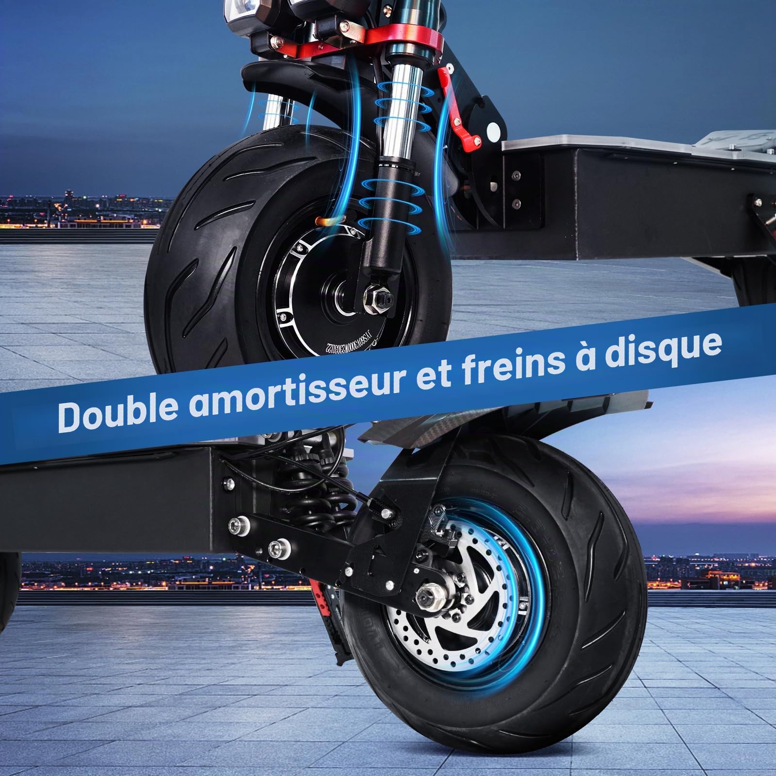 Trottinette électrique Adulte Lohang, Double Moteurs, Batterie 60V 38Ah, autonomie 100KM, pneus 12", Double amortisseurs, Freins hydrauliques à Double Disque, Pliable, portante 250kg