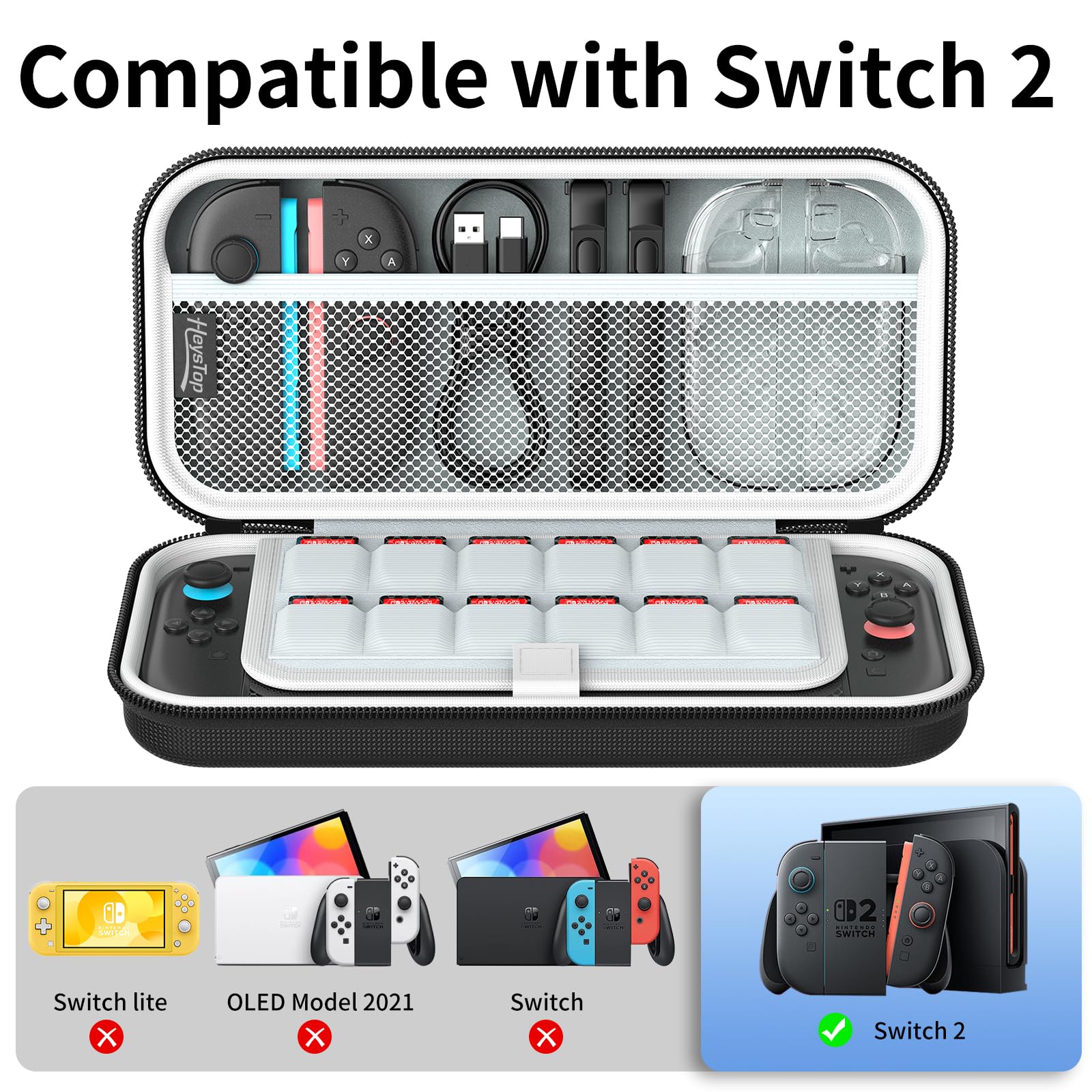 HEYSTOP [48 Pezzi] Custodia per Nintendo Switch 2 Custodia da Viaggio Portatile con Protezione Rigida Completa Ampia capacità di Archiviazione e 18 Slot per Schede di Gioco per Accessori Switch 2