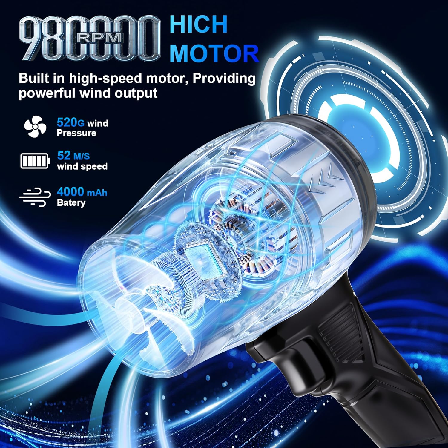 Cordless Leaf Blower Variable Speed,21V 1.7LB Lightweight Handheld Blower with 2 Pack Batteries&60 Mins Runtime,for Yard,Patio,Car Drying,Snow,Garage,Deck Cleaning - Image 4