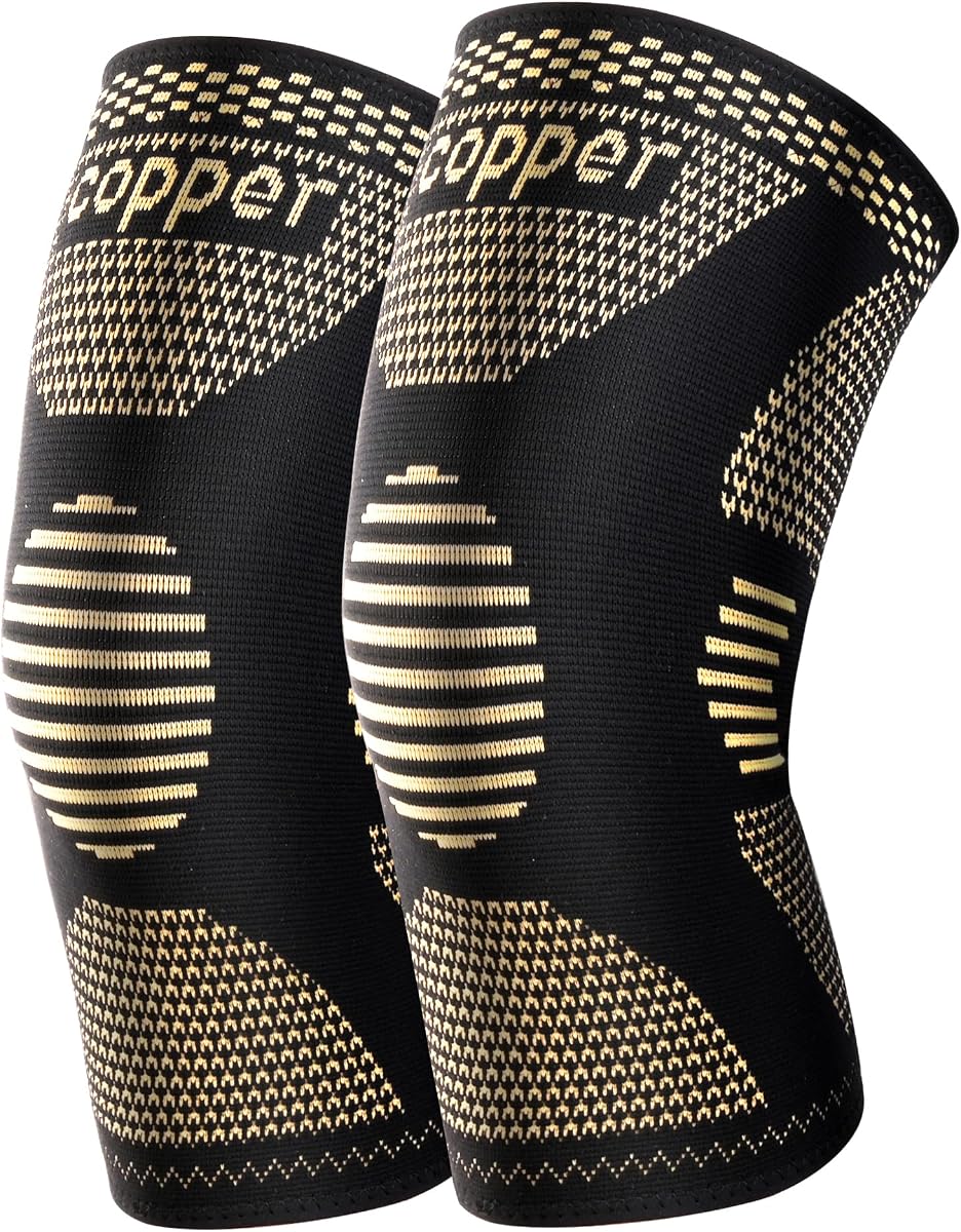 JHVW Rodillera de cobre para mujeres y hombres, paquete de 2 rodilleras para dolor de rodilla, rodillera de compresión para desgarro de menisco, ACL y alivio del dolor de artritis