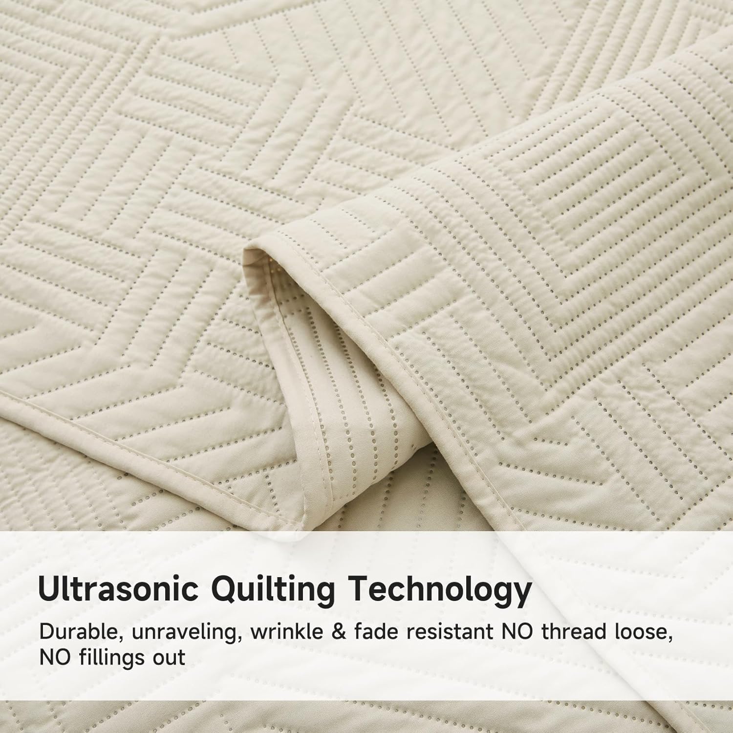 Lavsiry Beige Quilt Full/Queen Size with Pillow Shams, Summer Soft Geometric Pattern Bedspread, 3 Pieces Lightweight Coverlet Bedding Set for All Seasons