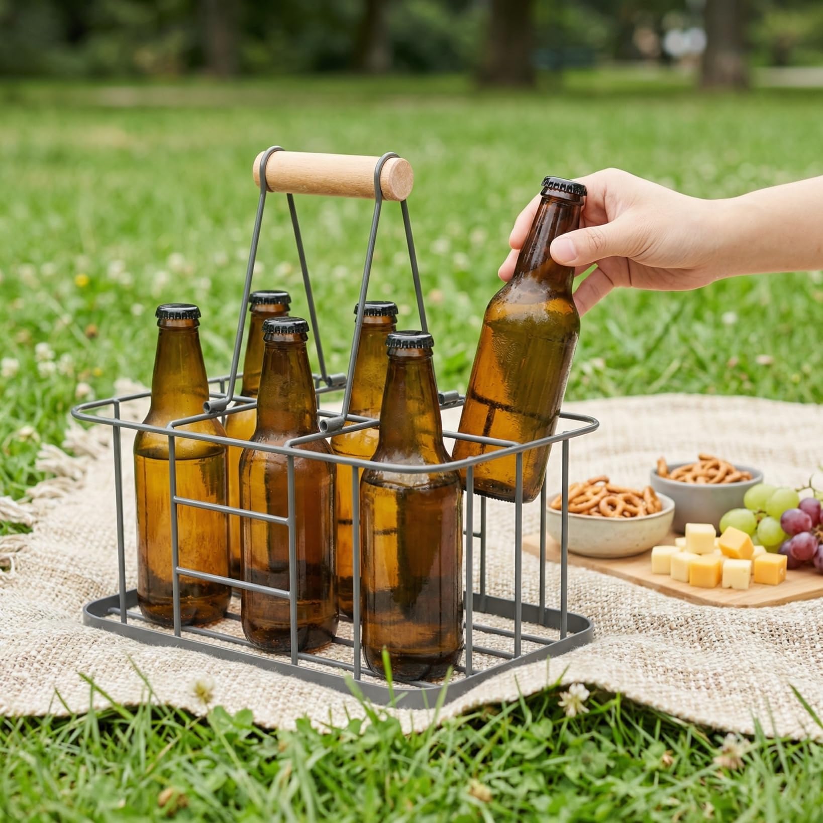 Cabilock Metall Weinregal Für 6 Flaschen Vertikales Rotwein Display Regal Dekorativer Flaschenhalter Mit Holzgriff Platzsparend Für Küche Bar Zuhause Und Party
