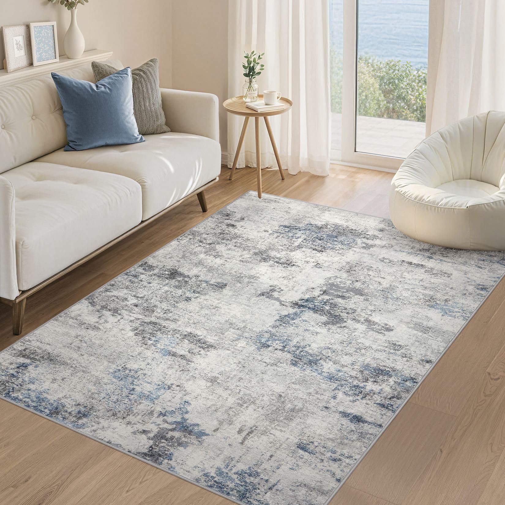DMOYEST Rugs Living Room Washable Area Rugs Abstract 120 x 180cm Grey Blue — image 1