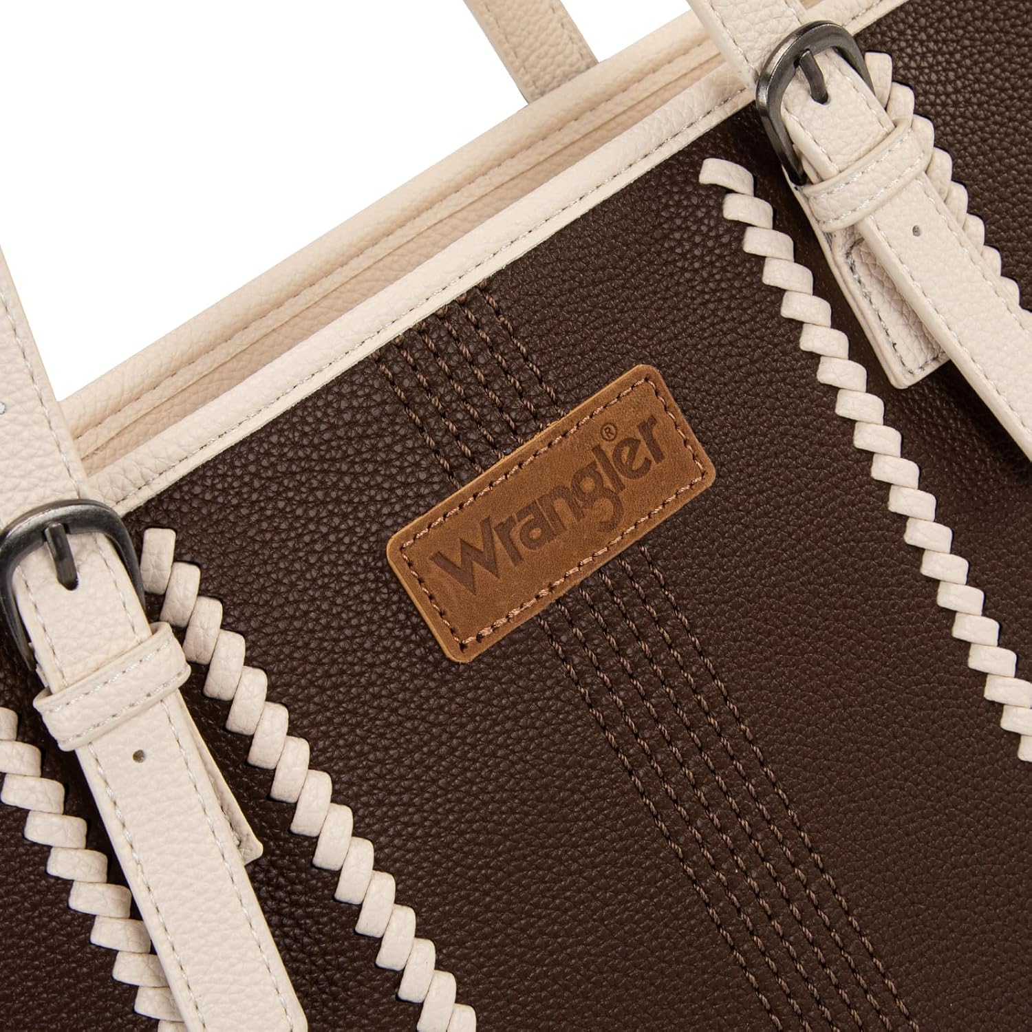 Wrangler Woven Tote Bag for Women Two-Tone Shoulder Purse with Large Capacity for Everyday, Travel & Work - Image 3