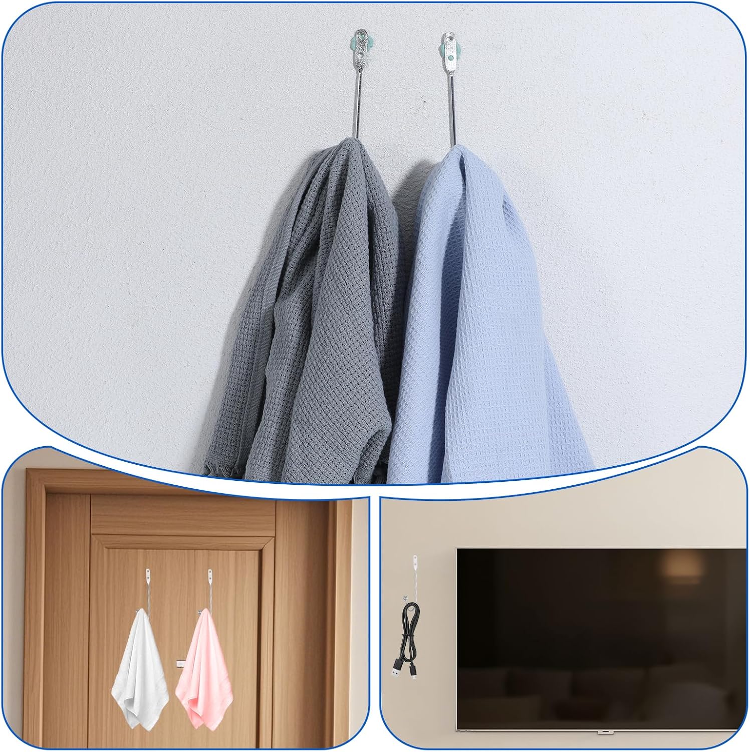 8 Pcs Metal Curtain Holdbacks, Curtain Tiebacks Wall Mounted Curtains Hooks Decorative Drapery Tie Backs Retro Window Hook with Screws for Drapes, Home Decor (Silver)