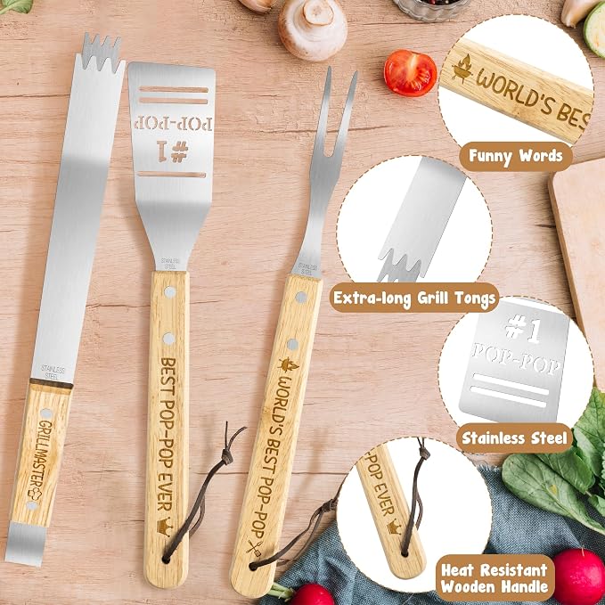 Set de accesorios para parrilla Haooryx Grandpa BBQ, 3 piezas miniatura 4
