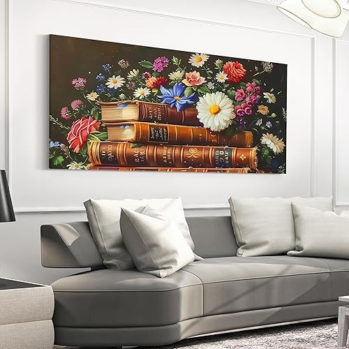 Miniatura 3 de 70s 80s Retro Books Wall Art Prints,48x24 Inch,Garden Rose Daisy Retro Floral Posters Prints for Teens Adults,Botanical Flowers Vintage Romantic