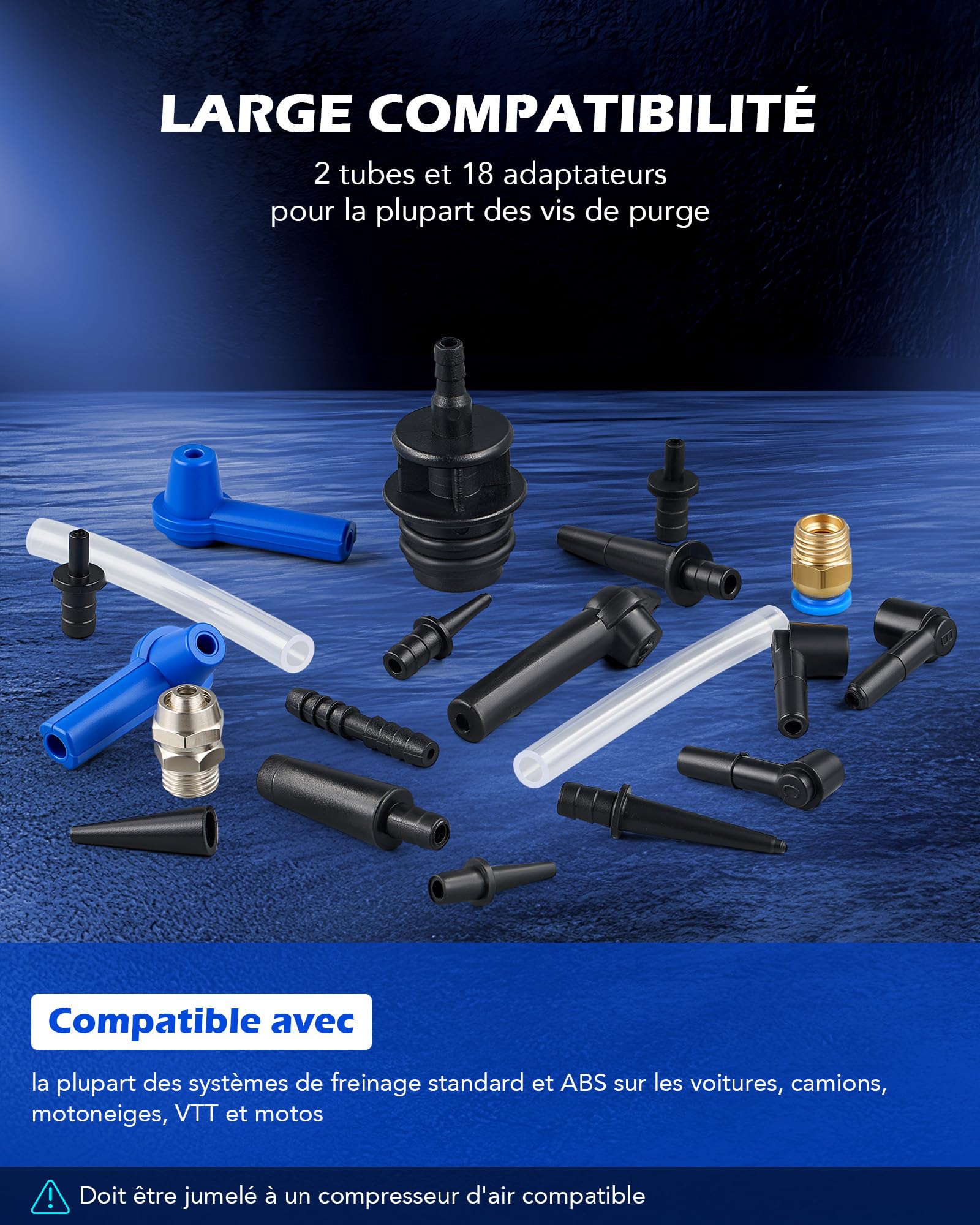 Orion Motor Tech Purgeur de Frein Moto & Voiture 3L, Kit Purge Frein Voiture Pneumatique avec 18 Adaptateurs, Purgeur de Frein Automatique pour Liquide de Frein, Pompe à Vide Purge Frein