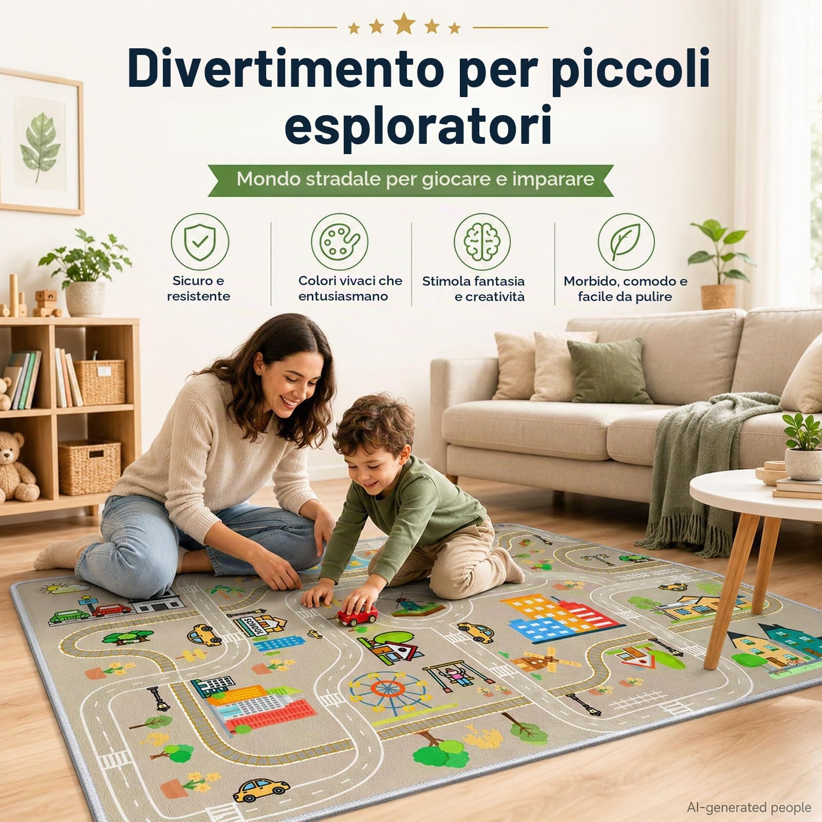 Tappeto stradale per bambini,tappeto gioco bambini pista macchinine,tappeto per bambini con Strade,cameretta Ragazzi e ragazze,Antiscivolo,Lavabile (B,80x120cm)
