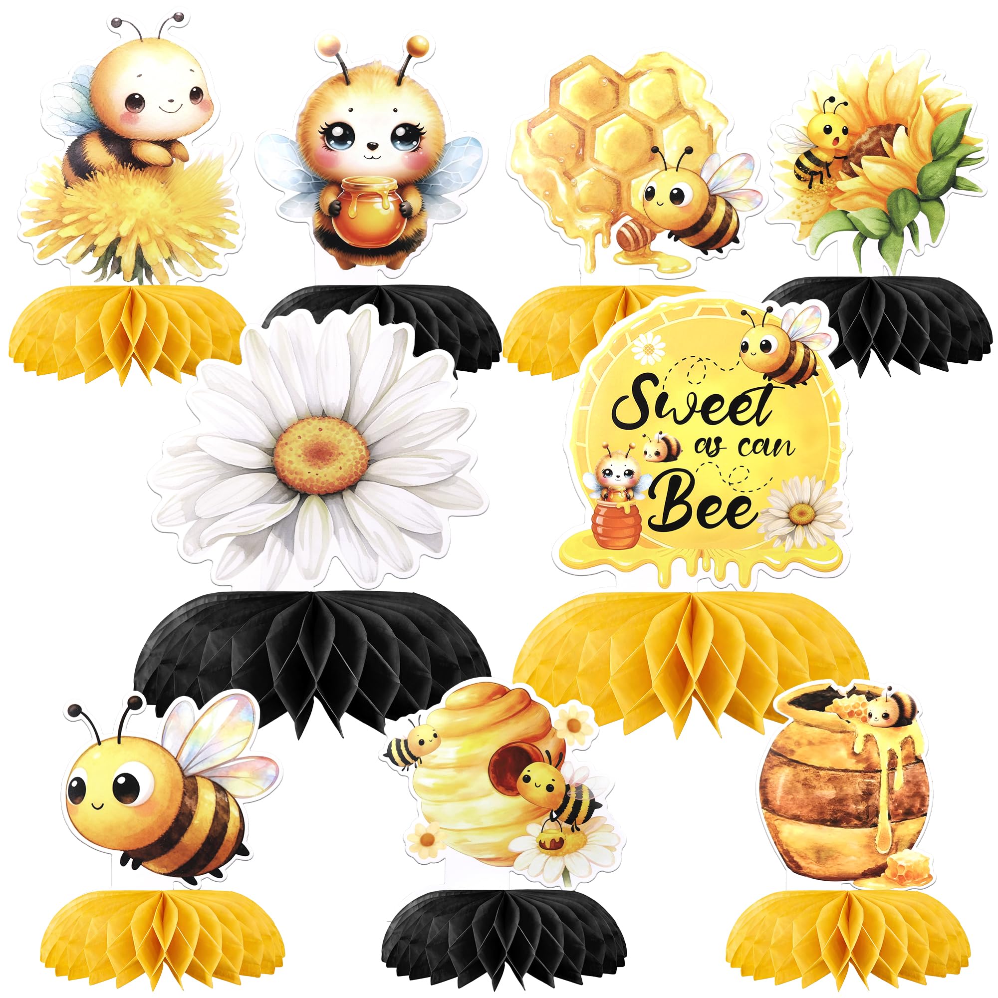 SYKYCTCY 10 Pack Bumble Bee Honeycomb Table Centerpiece Sweet Bee Table Toppers Centerpieces Decro Baby Shower Boys Girls Birthday Party Table Decorations Supplies
