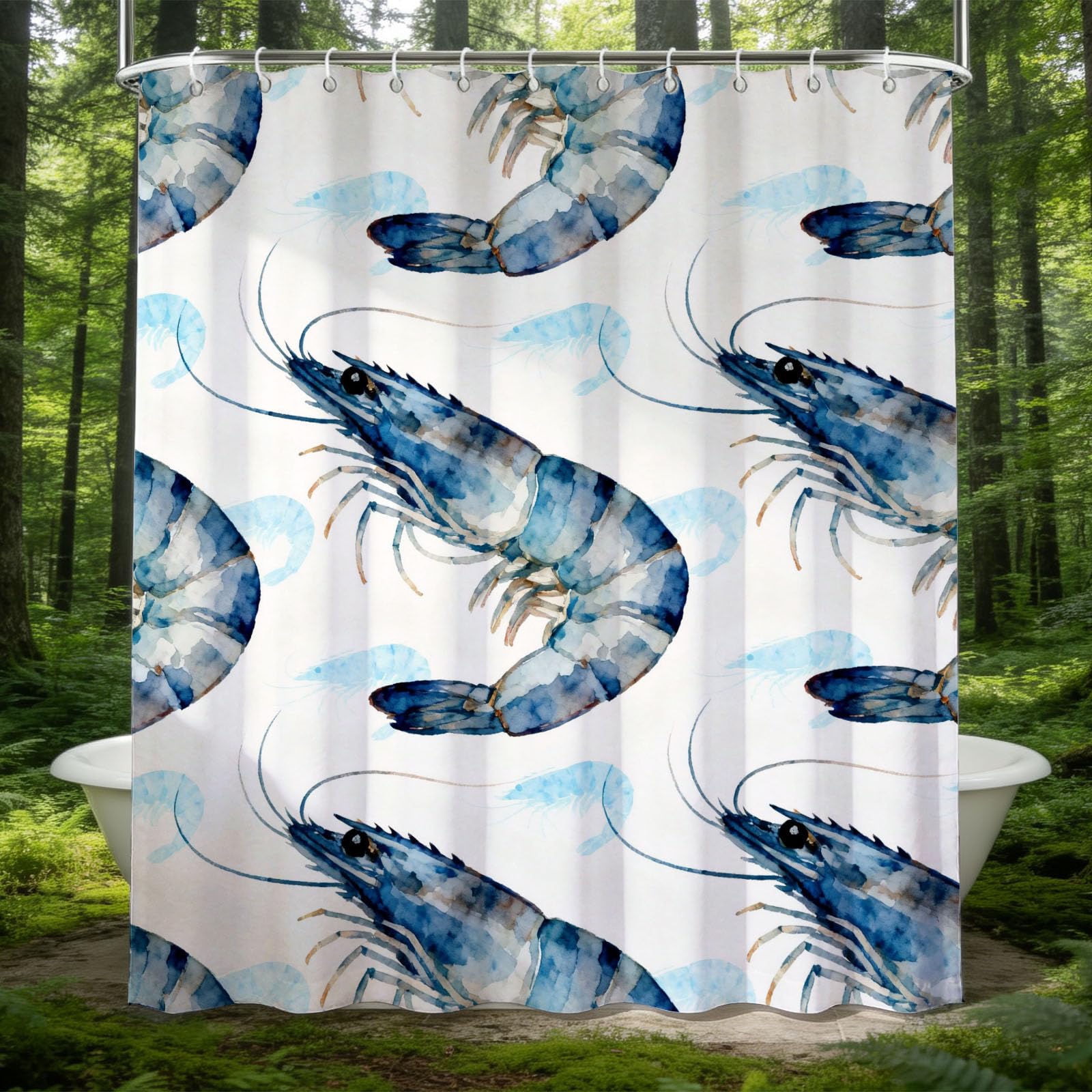 Hongduo 3D Watercolor Shrimp Shower Curtain for Stalls Bathtubs Minimalistic Bathroom Decor Shower Curtain Set Polyester Fabric Waterproof 200x200cm/79X79 Inch with Hooks