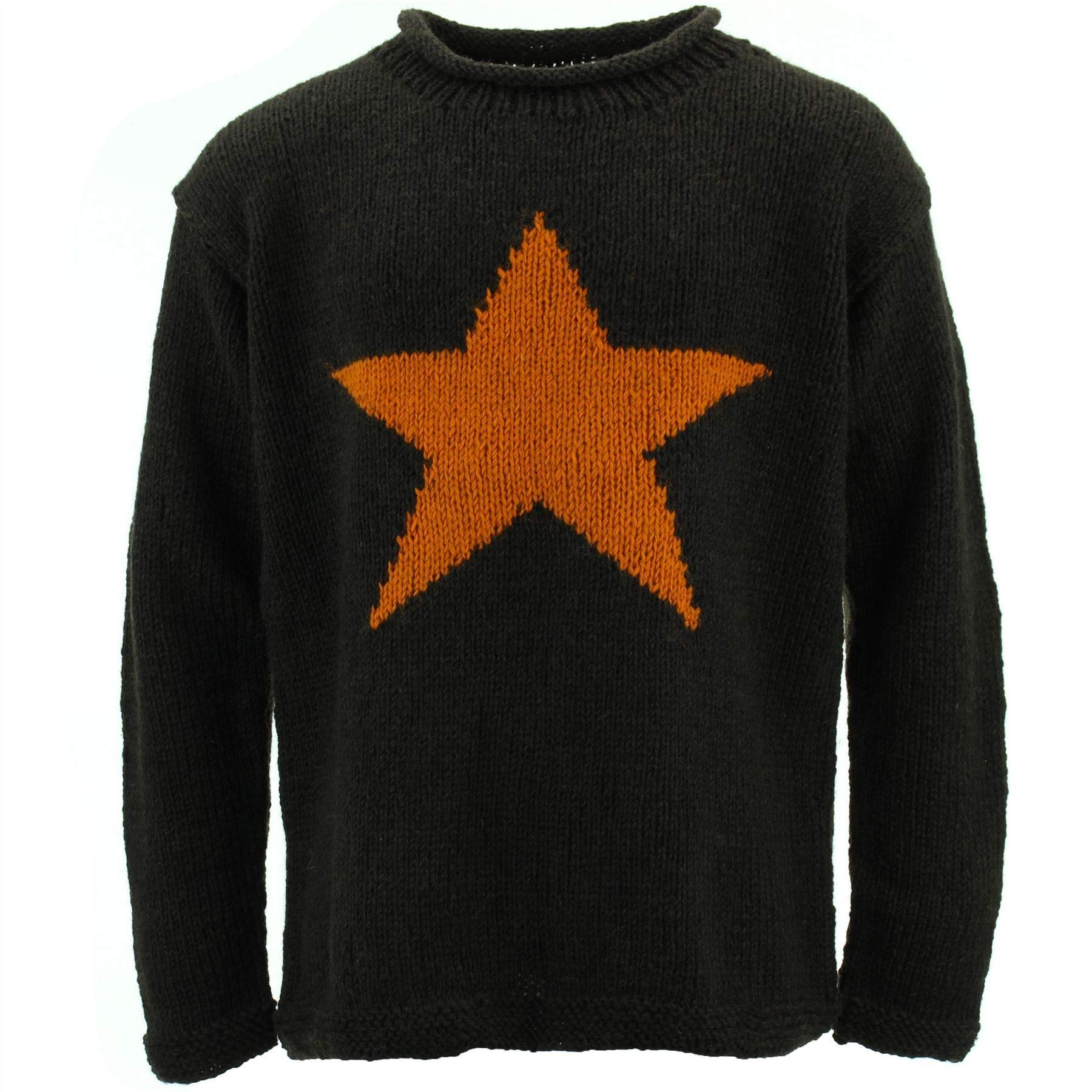 Loud Jumpers Women's Brown Mustard Wool Knit Star Jumper - Xl