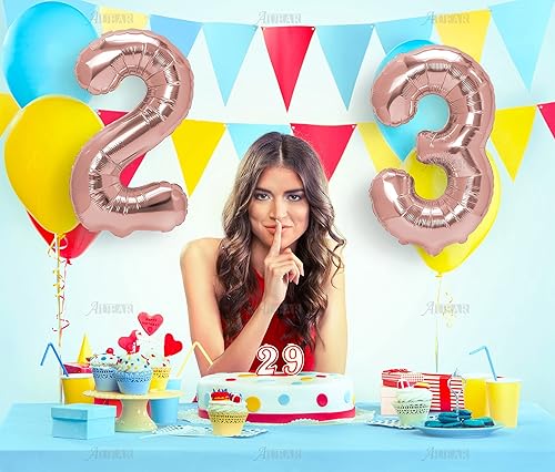 Miniatura 5 de AUEAR, Globos digitales gigantes de 40 pulgadas de oro rosa con números 23 de Mylar para decoración de cumpleaños de 23 años para niñas o niños