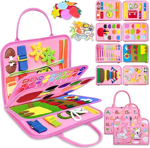 Exorany Busy Board - Juguetes Montessori para niños y niñas de 1, 2, 3, 4 años, regalos de cumpleaños, juguetes para niñas de 1 a 2, 2 a 3 años,