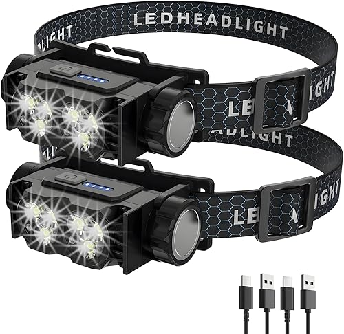 Paquete de 2 faros LED recargables  Faro magnético súper brillante con carga rápida tipo C, impermeable, potencia en tiempo real, ligero, haz