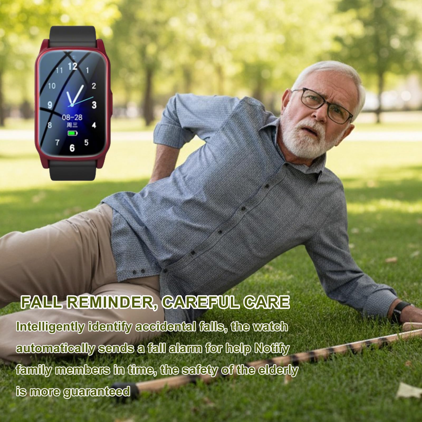 Reloj Localizador Personas Mayores con Detección De Caídas, Alarma SOS De Emergencia Pulseras Localizador GPS, Reloj Emergencia AncianosRed,1.25 * 0.57 * 2.22inch