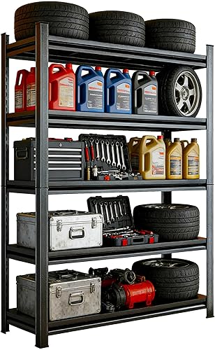 Miniatura 24 de Estantería de acero resistente de 5 niveles con capacidad de 3000 libras | Almacenamiento de garaje y sótano | Estantería de metal industrial para