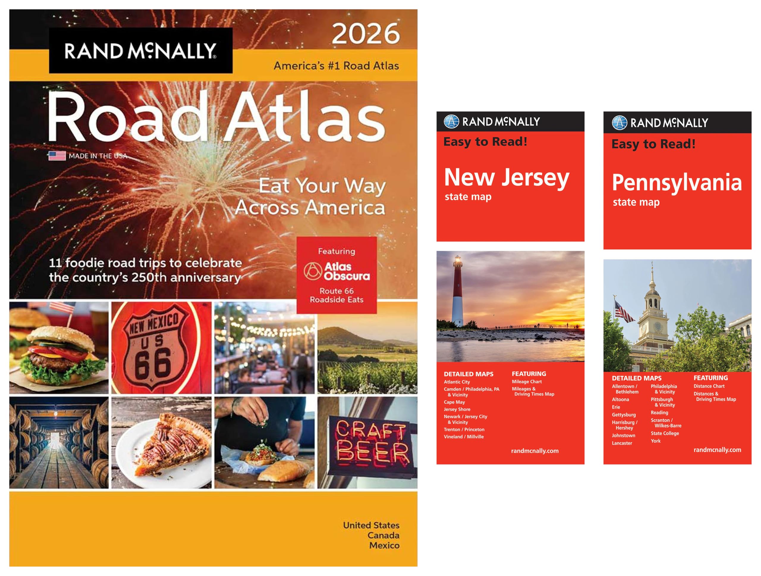 2026 Road Atlas with Easy to Read New Jersey & Pennsylvania State Maps