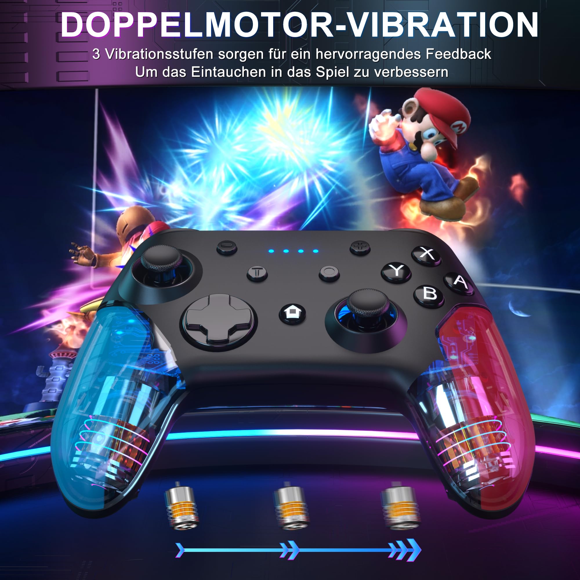 SWANPOW Wireless Controller für Switch, Wireless Pro Controller für Switch/Switch 2/OLED/Lite, Turbo Funktion Einstellbarer Dual Vibration 6 Achsen Gyroskop Joystick SYNC Button Wake-up Function