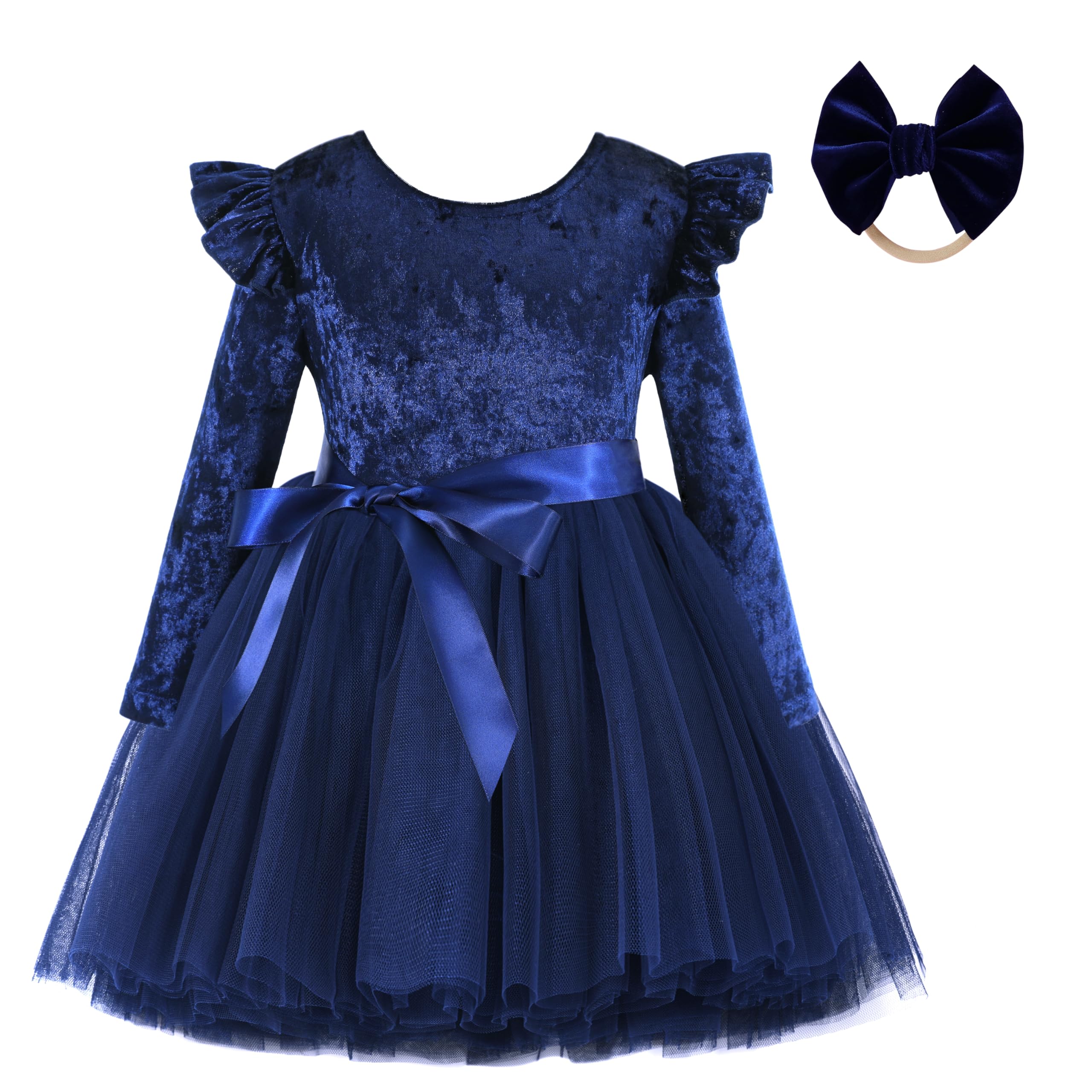 Toddler Velvet Dress Long Sleeve Baby Girls Tulle Tutu Party Dresses for Special Occasion