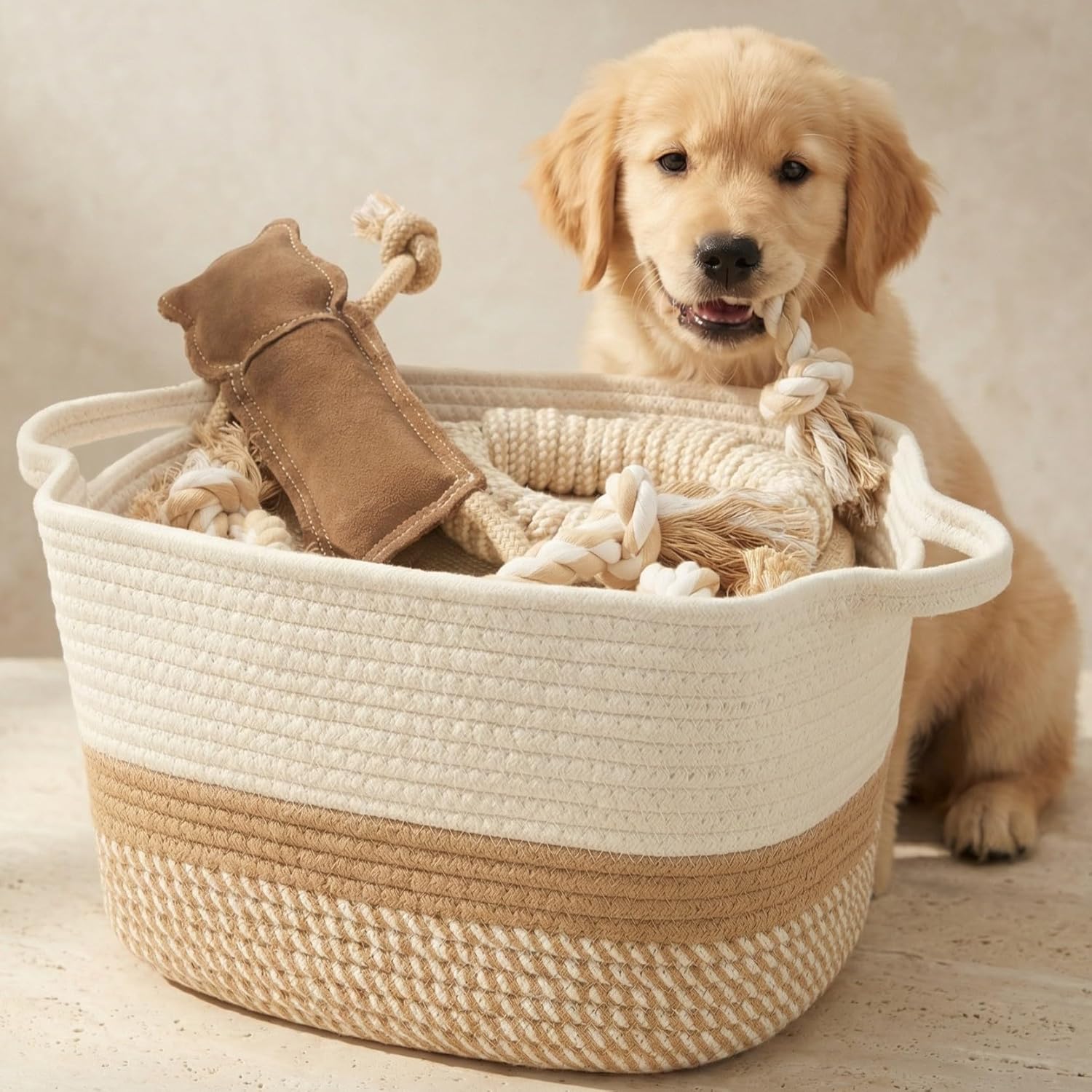Stylish Cotton Rope Storage Basket For Dog Toys, Magazines or Books – The Perfec…