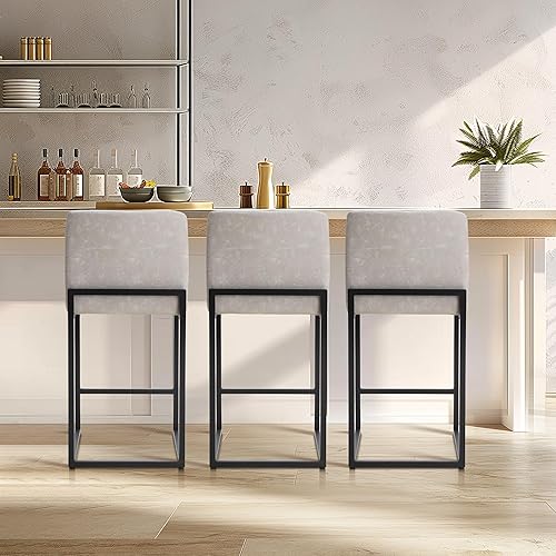 Miniatura 38 de Juego de 2 taburetes de bar de altura de mostrador de color blanco cremoso de 24 pulgadas, modernos taburetes de bar dorados con respaldo tapizado