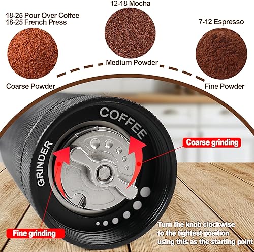 Miniatura 3 de Molinillo de café manual desmontable de acero inoxidable con rebabas cónicas de aluminio con 25 ajustes de molienda, cepillo de limpieza, molienda