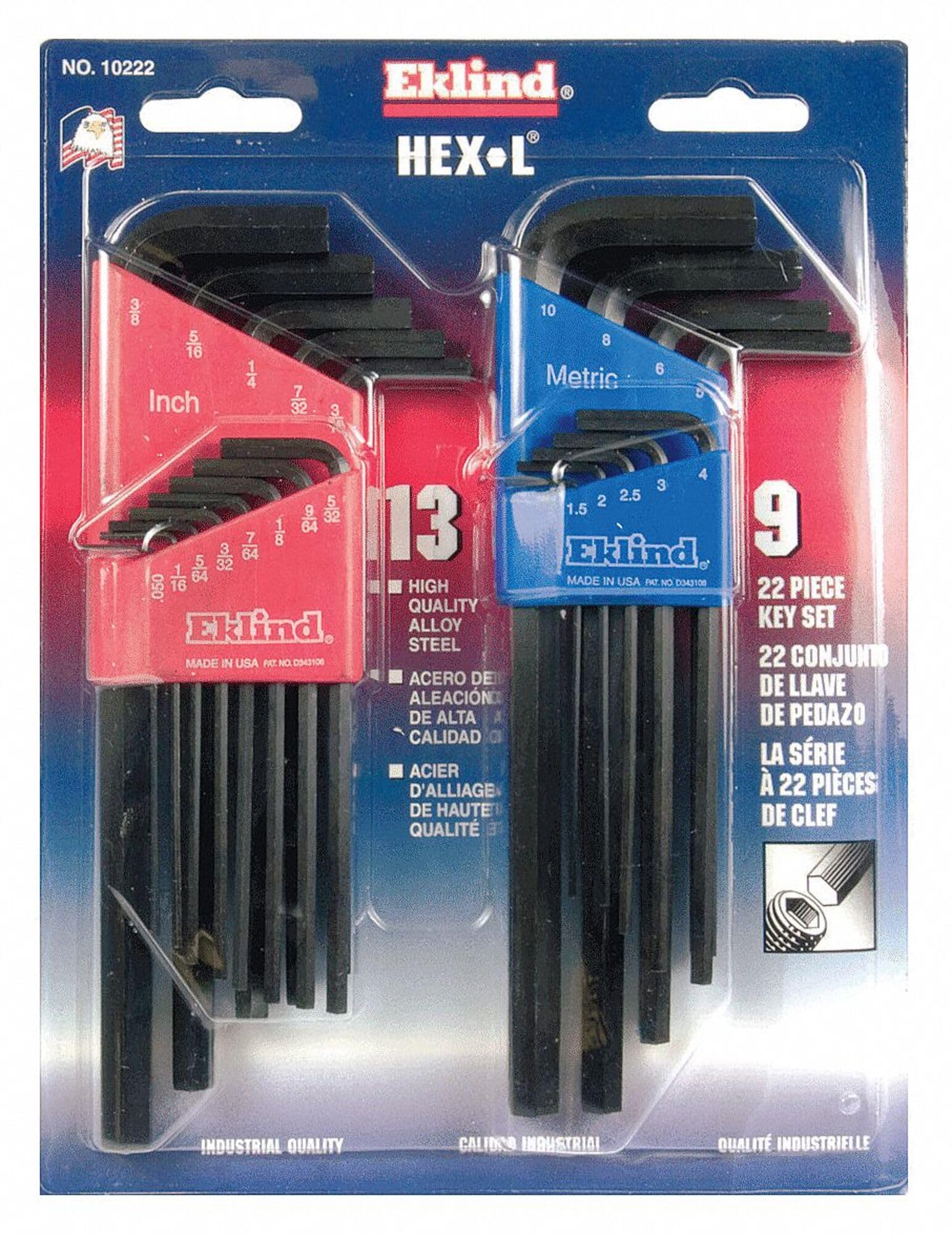 EKLIND 10222 Hex L-Key allen wrench Combo- Long Inch / MM (2 sets