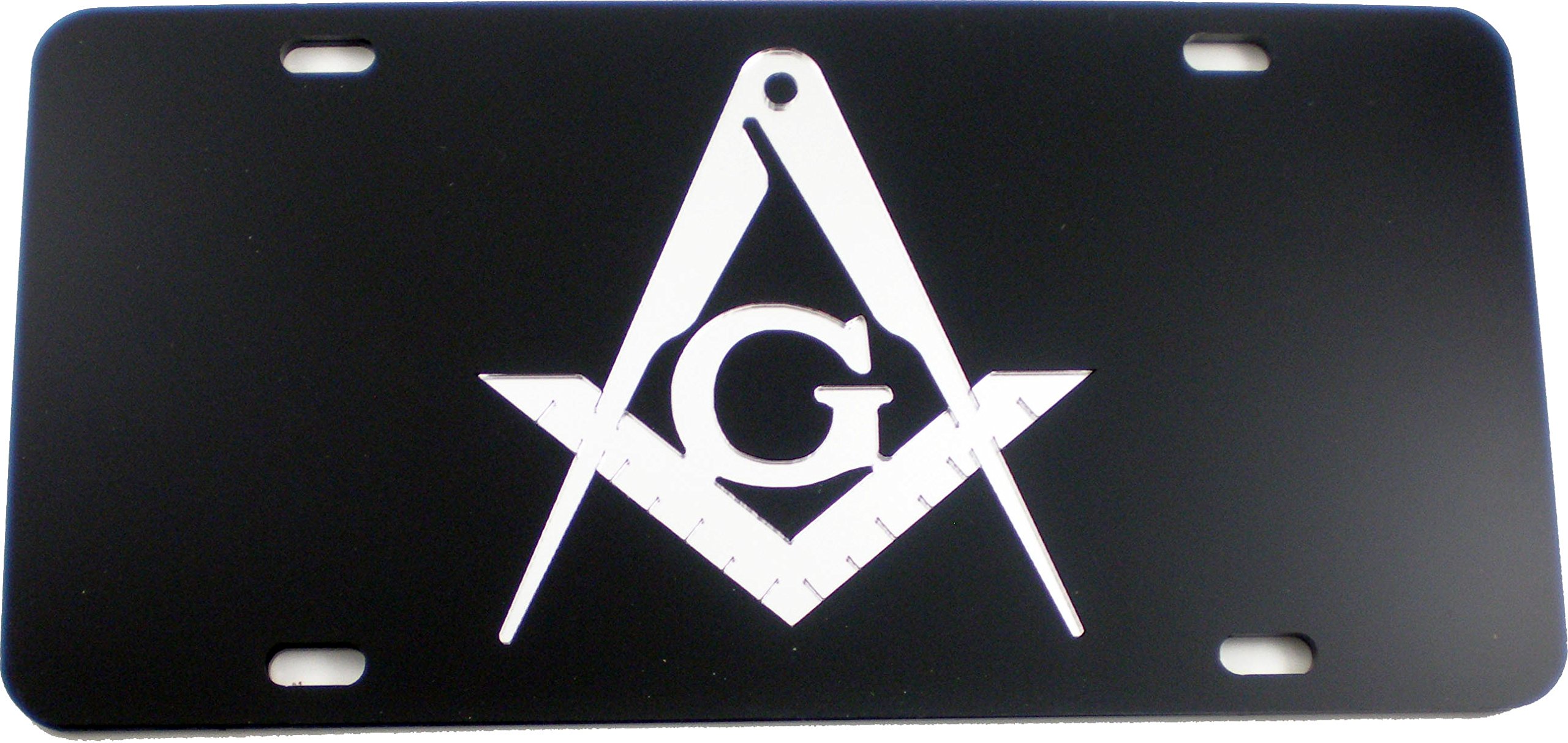 Cultural Exchange Mason Inlaid Symbol Mirror License Plate [Black/Silver - Car/Truck]