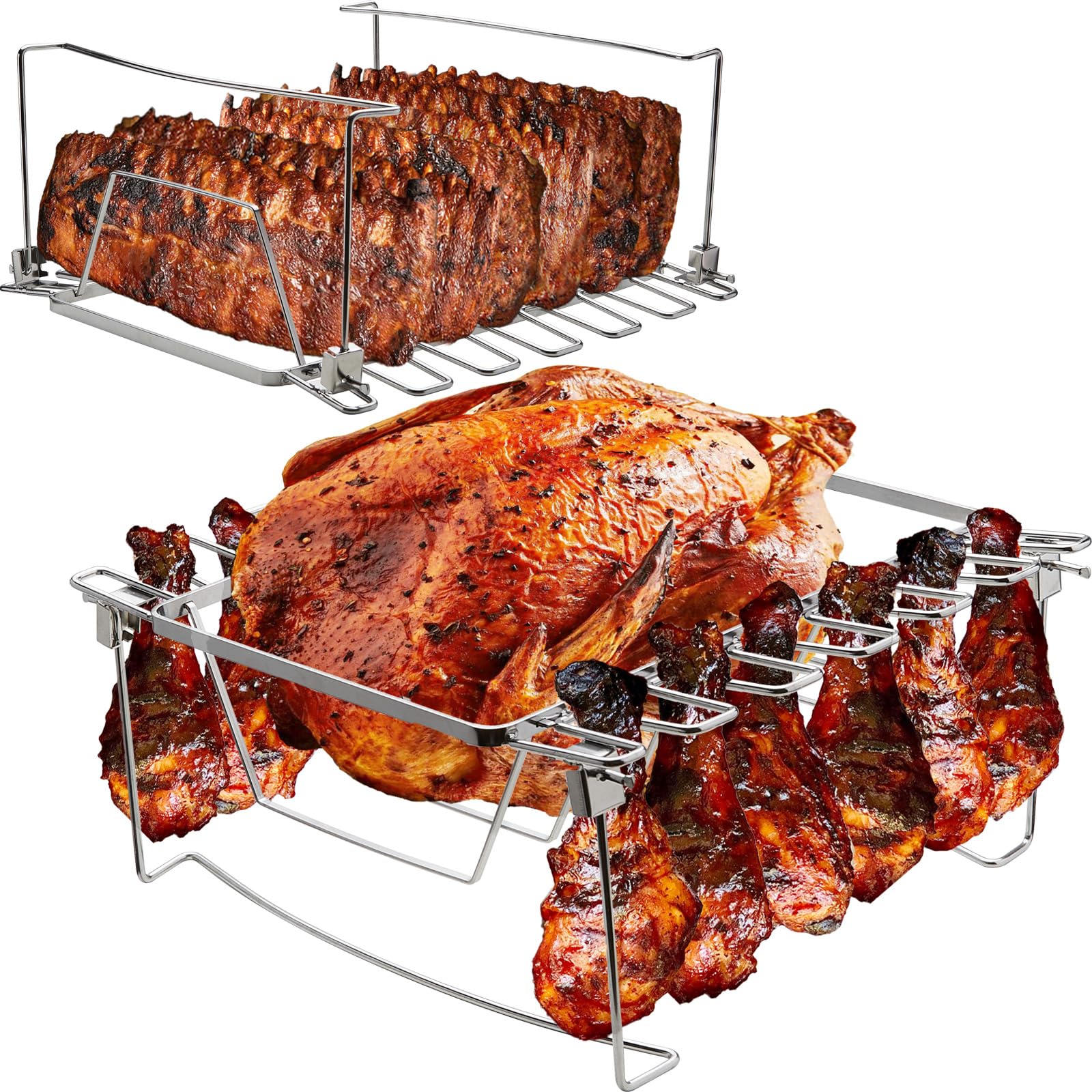 Perfect Chicken Rack Stainless Steel Chicken Roaster COALFUN Stainless Steel BBQ Rib ...