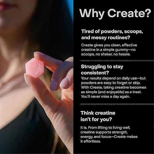 Miniatura 5 de Create Gomitas de monohidrato de creatina para hombres y mujeres, aumenta la concentración, la fuerza y la resistencia, fórmula antifusión, veganas,