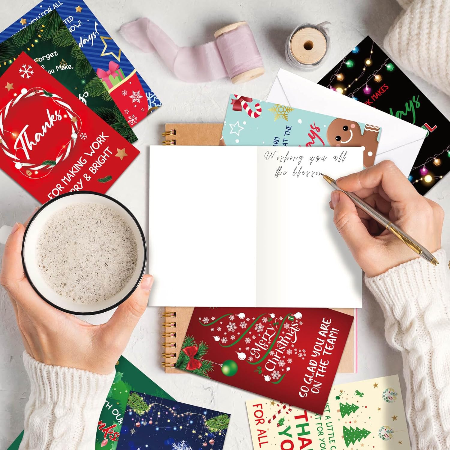 Gueevin 72 Pack Christmas Appreciation Card for Employees Staff Christmas Thank You Greeting Cards Bulk with Envelopes and Stickers 4 x 6 Inch for Company Holiday Cards Business New Year Party Favors
