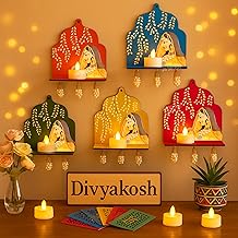 Divyakosh Set of 5 Wooden Jharokha Wall Frames with LED ? Handcrafted Rajasthani Window Style Wall Decor for Home, Living Room, Hall & Office ? Ethnic Antique Look