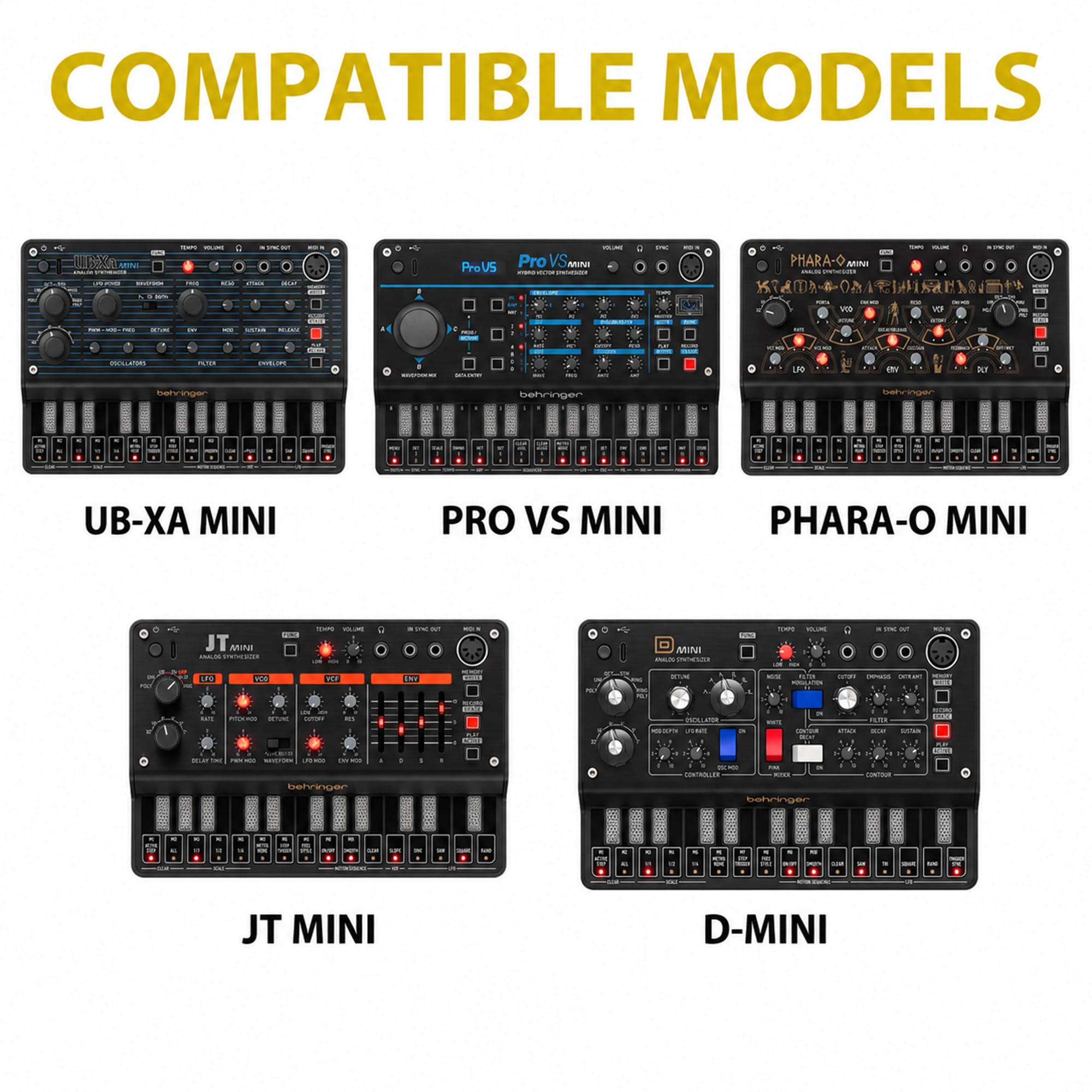 Musiin Estuche para Sintetizador analógico Compatible con Behringer UB-XA/Pro VS/PHARA-O/JT Mini, con Cremallera Dorada para Estudio, Viajes y Escenario (Edición en Tono Dorado)