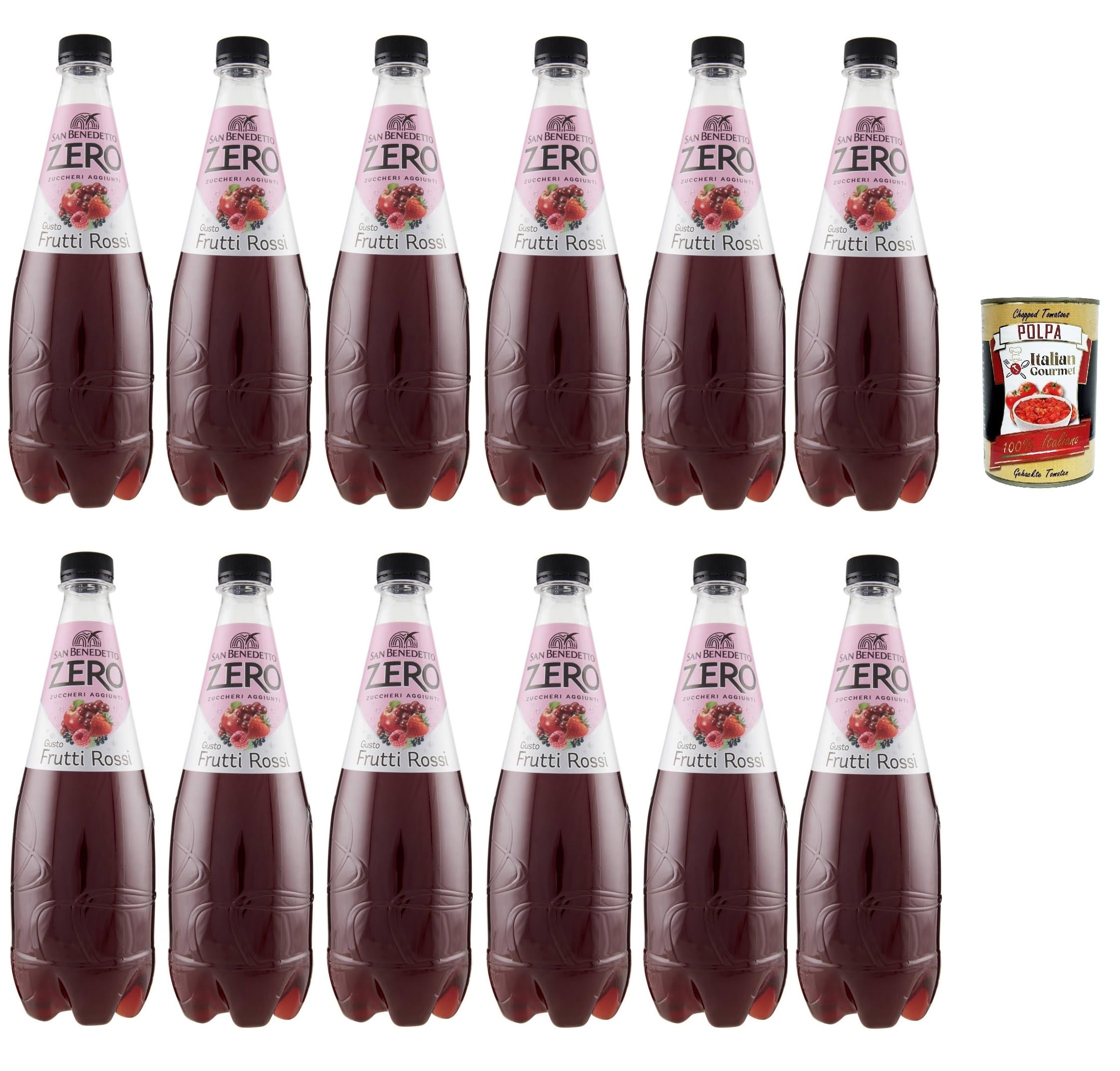Italian Gourmet Bundle Frutti Rossi Zero Getränk 12x 75cl + Italian Gourmet Polpa Gratis – Erfrischungsgetränk mit rotem Fruchtgeschmack, ohne Zuckerzusatz, Flaschen für Alltag, Gäste, Büro & Vorrat