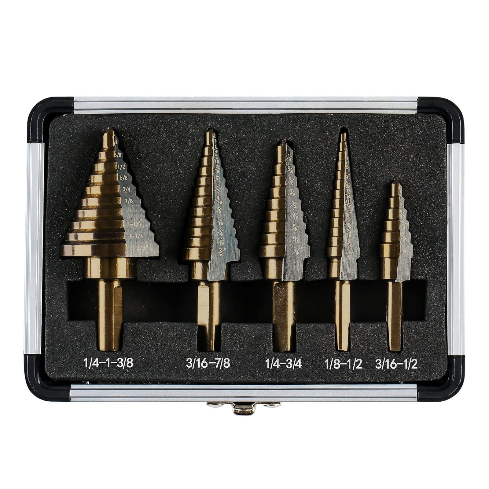 Zkaybb Step Drill Bits, 5PCS HSS Titanium Step Drill Bit Set, 50 Sizes High Speed Steel Step Bits for with Aluminum Case-picture-13