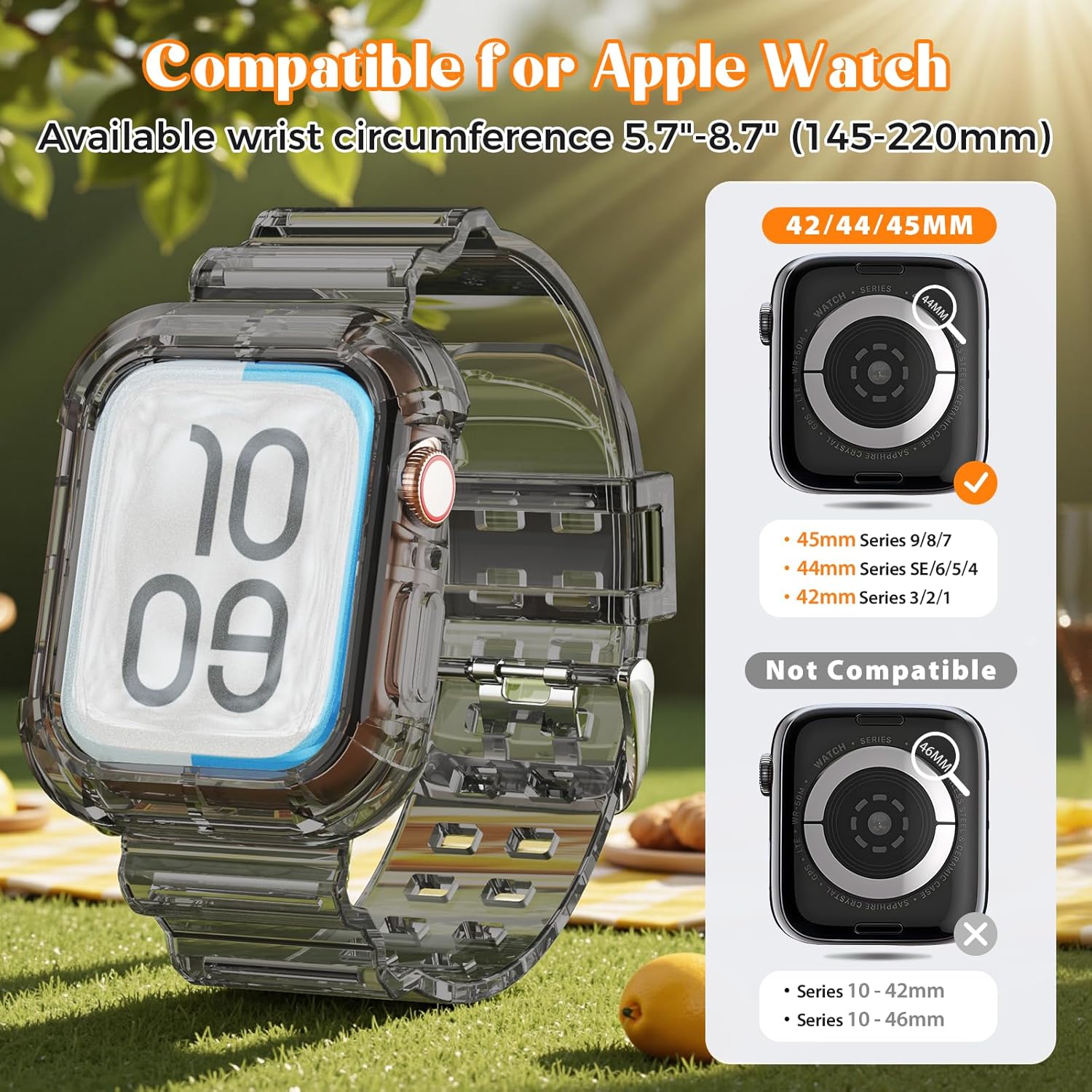 NotoCity Clear Bands for Apple Watch 42mm 44mm 45mm with Transparent Rugged Bumper Case Compatible with Series 9 8 7 SE 6 5 4 3 2 1 (5 Pack 42/44/45mm)