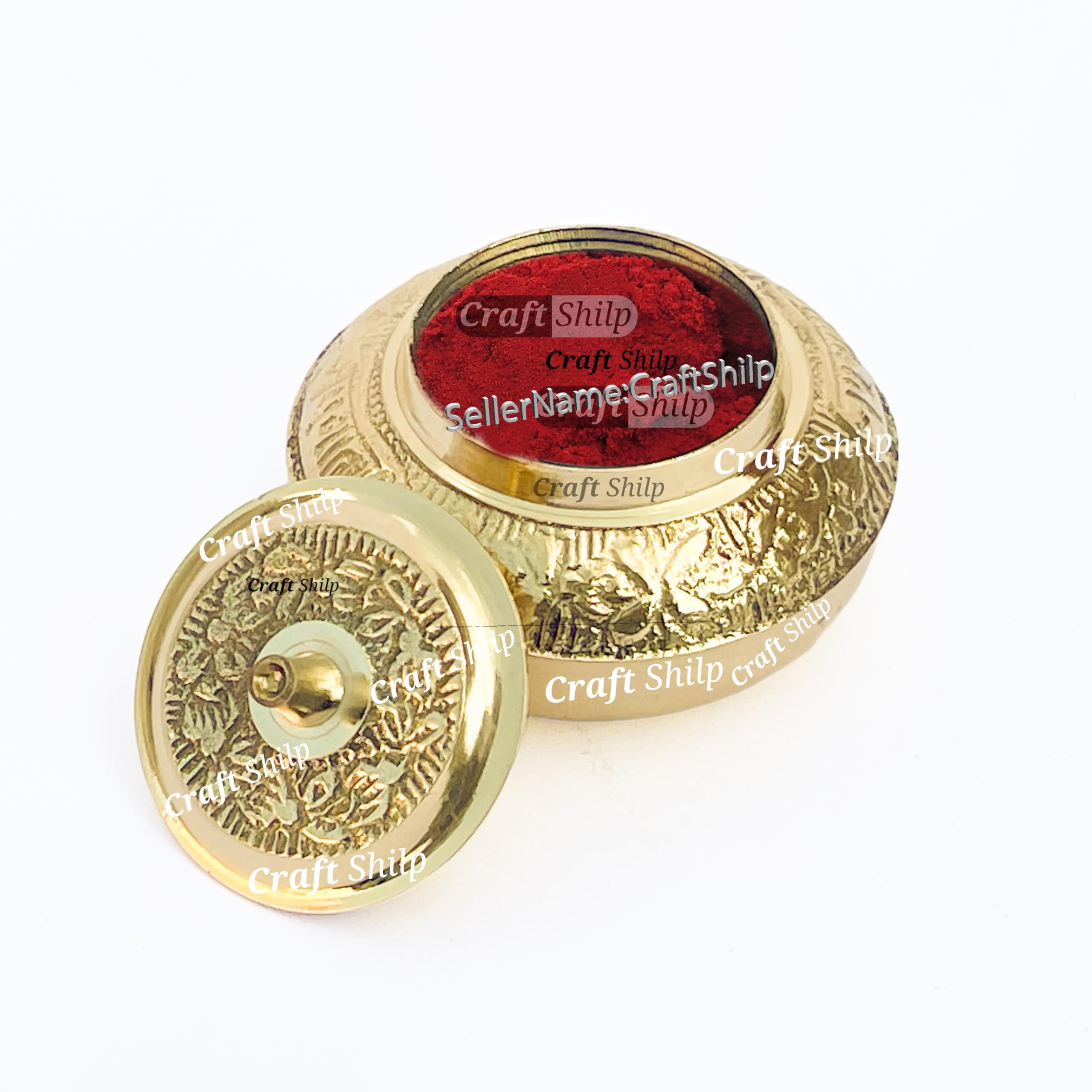 Craft Shilp Solid Brass Kumkum Box | Pooja Box for Roli | Kumkum, Haldi & Chandan | Ritual Sindoor Dabbi/Dibbi with Lid | Sindoor Dani-image-25