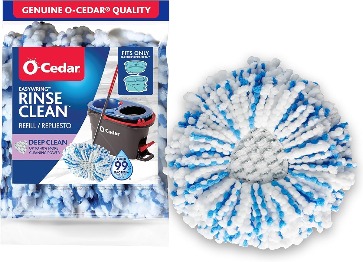 O-Cedar Genuine RinseClean Deep Clean Spin Mop Head Replacement | Machine Washable | Reusable | Microfiber Refill | 40% More Cleaning Power
