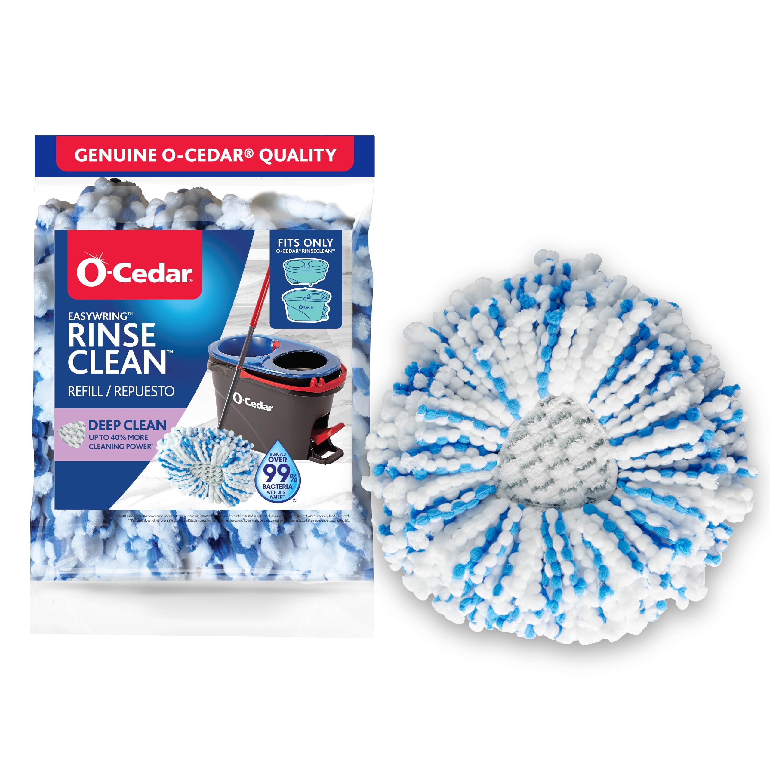 O-Cedar Genuine RinseClean Deep Clean Spin Mop Head Replacement | Machine Washable | Reusable | Microfiber Refill | 40% More Cleaning Power