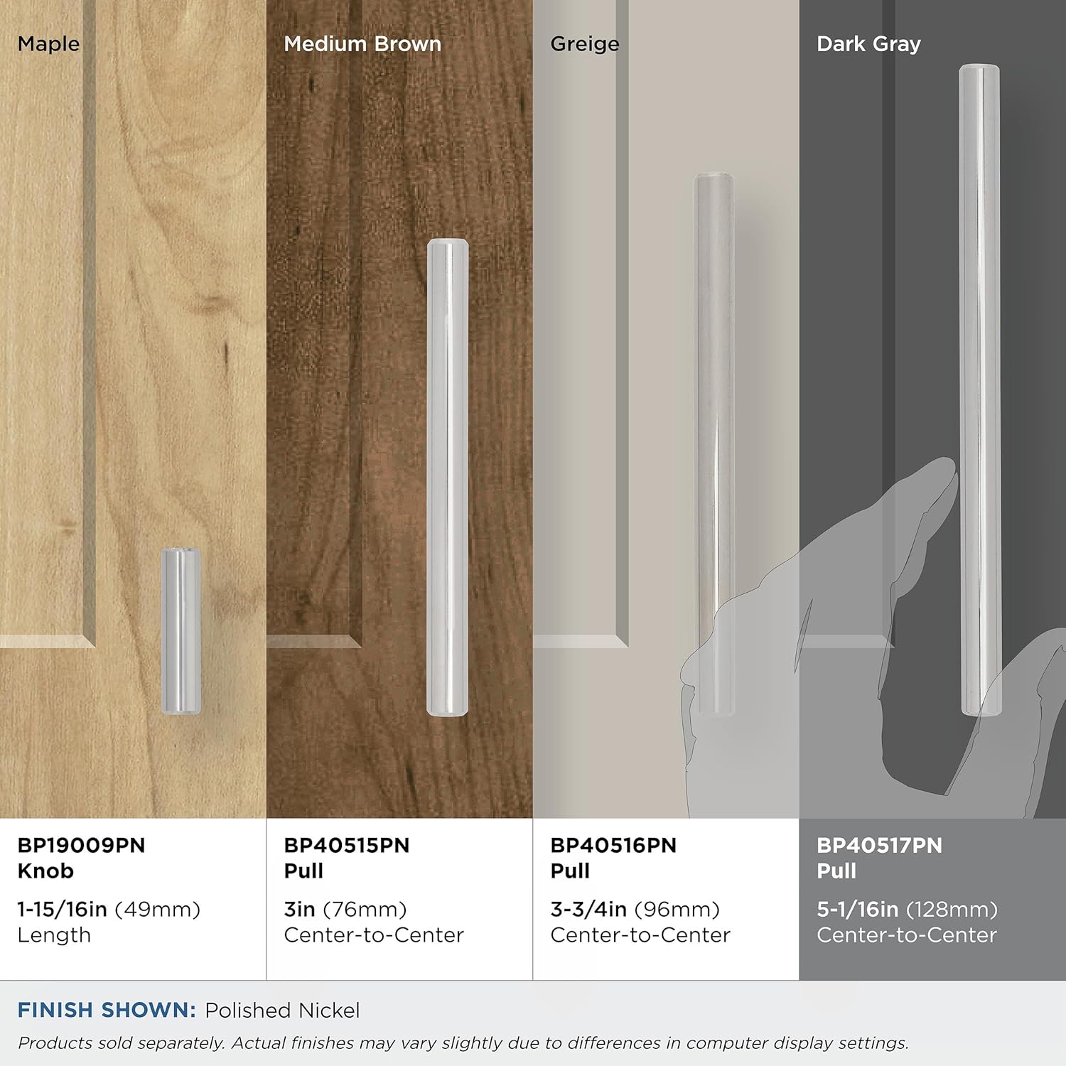 Polished Nickel Modern Bar Cabinet Pulls with Mounting Hardware