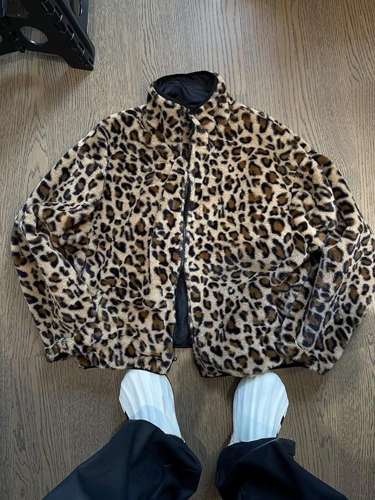 Amazon.com: Hesaco Unisex Reversible Leopard Faux Fur Jacket