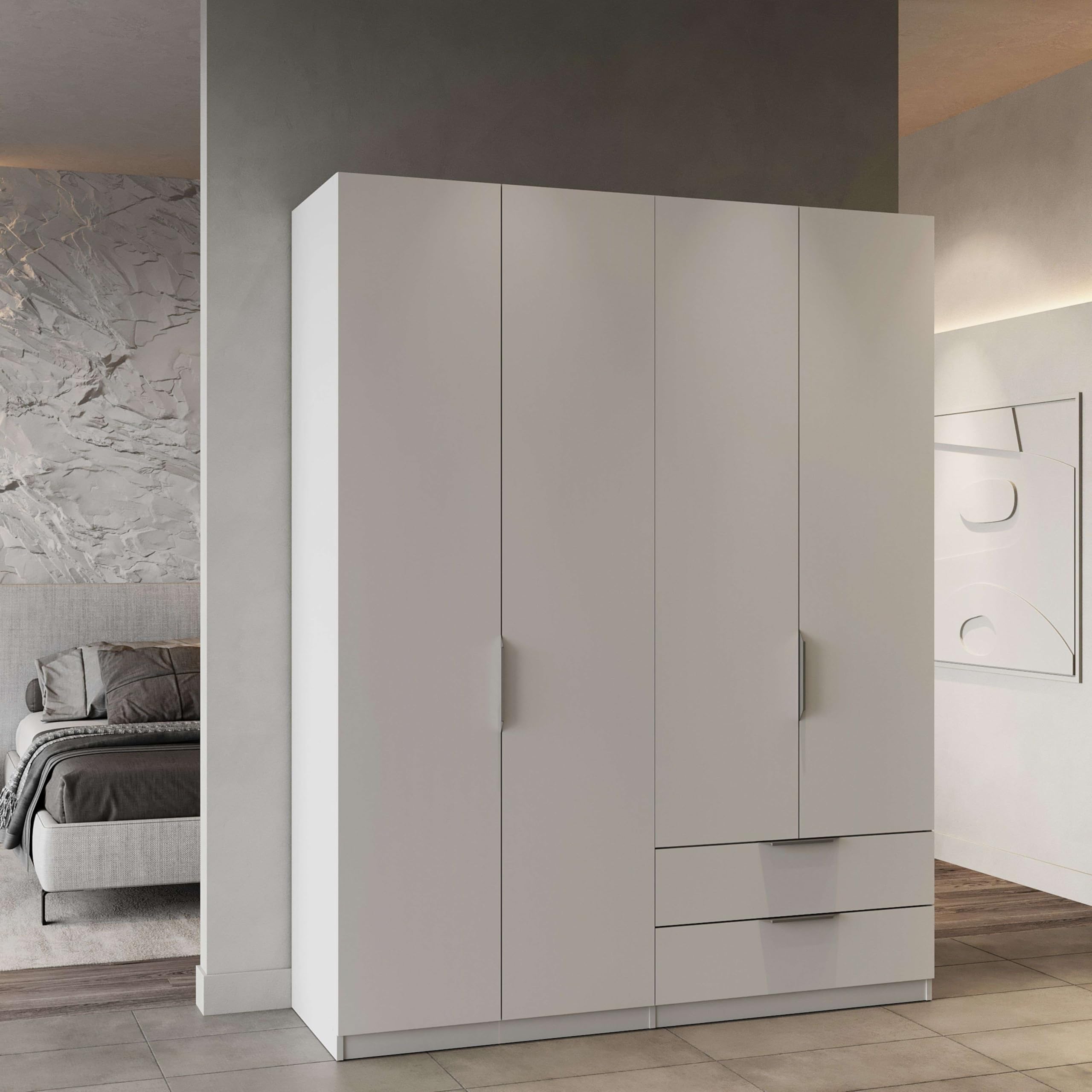Miroytengo Armario Dormitorio Ghost Grande Estilo Moderno en Color Blanco Mate con 2 Cajones y 4 Puertas 158x51 cm