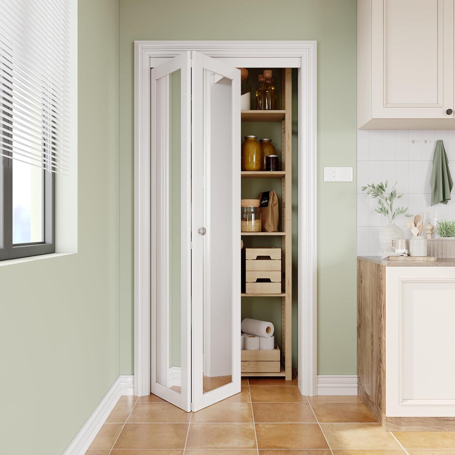 1-Lite Mirrored Doors Solid Manufactured Wood Bi-Fold Door with Installation Hardware Kit,28" x 80"